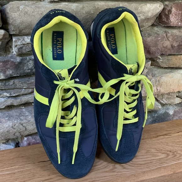 POLO Jacory Ralph Lauren Men's Sneakers Navy Blue Suede Yellow - Picture 14 of 15